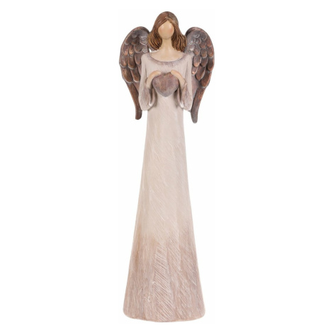 Polyresinový Anděl se srdcem 26 cm, béžovo-měděná Autronic
