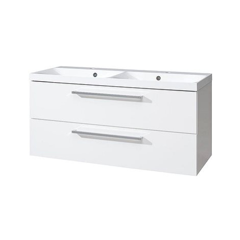 Bino koupelnová skříňka s dvouumyvadlem z litého maramoru, 120cm, bílá/bílá MEREO