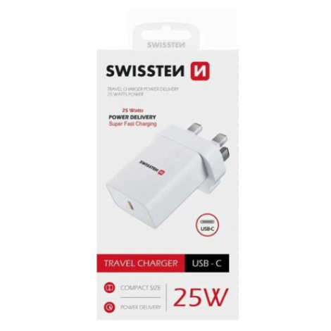 SWISSTEN Adaptér 230 V/25 W 1x USB-C, bílá