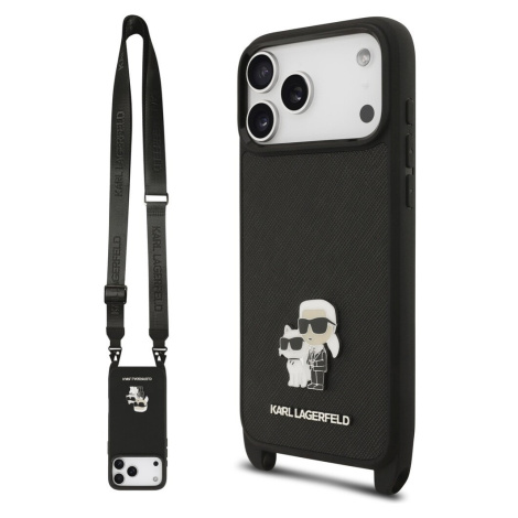 Karl Lagerfeld Saffiano Crossbody Popruh Metal Karl and Choupette Zadní Kryt pro iPhone 17 Pro M