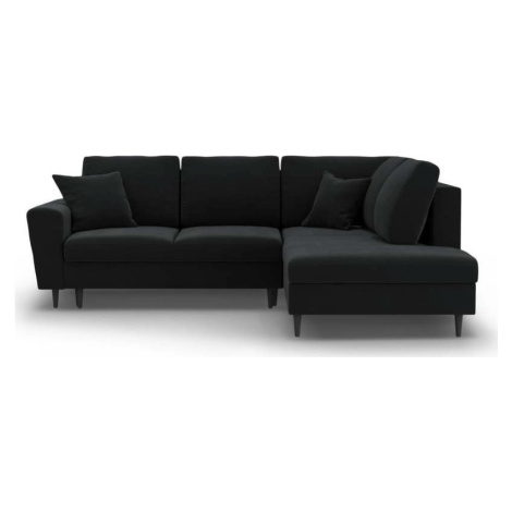 Černá sametová rozkládací/s úložným prostorem rohová pohovka (pravý roh/do L) Kyoto – Cosmopolit Cosmopolitan design