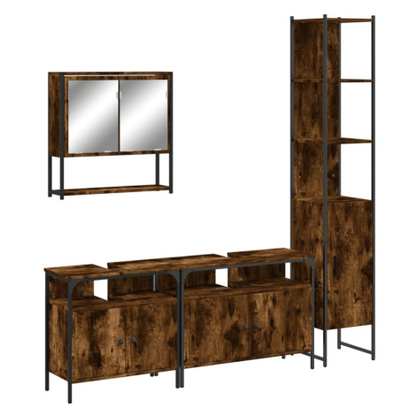 vidaXL 4dílný set koupelnového nábytku kouřový dub kompozitní dřevo