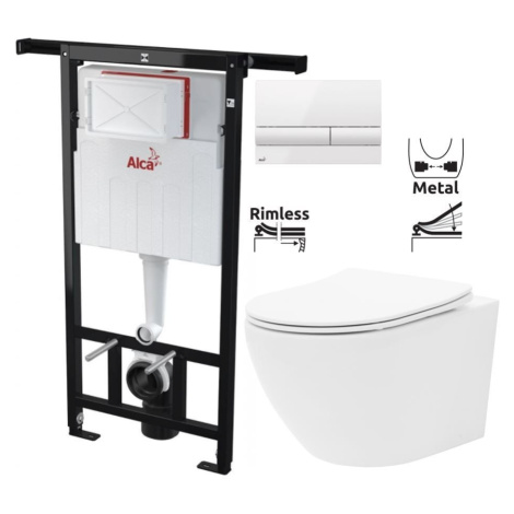 ALCADRAIN Jádromodul předstěnový instalační systém s bílým tlačítkem M1710 + WC REA Carlo Flat M AKCE/SET/ALCA