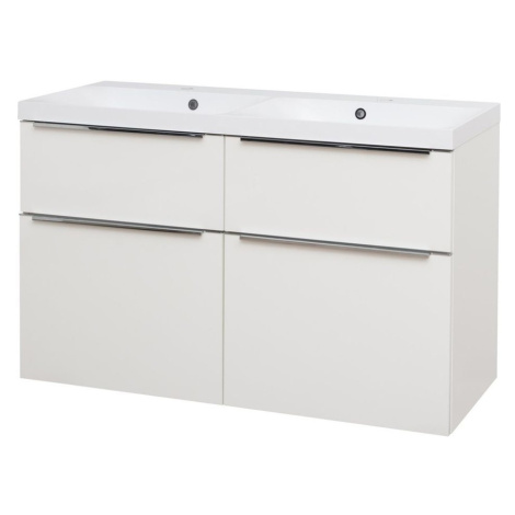 Mereo Mailo, koupelnová skříňka s umyvadlem z litého mramoru 121 cm, bílá, chrom madlo CN513M