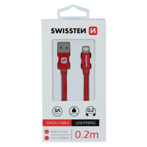 Datový kabel Swissten Textile USB/Lightning, 0,2m, červený