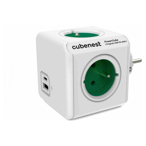 Cubenest Rozbočovač PowerCube Original USB PD 20W, 4x zásuvka + USB A+C, zelená Allocacoc