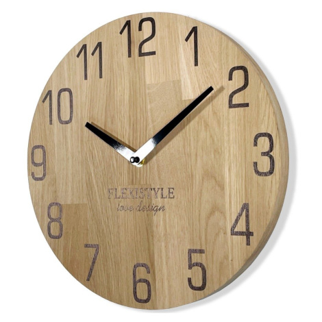 Flexistyle z228 - nástěnné hodiny z přírodního dubu s průměrem 30 cm hnědé