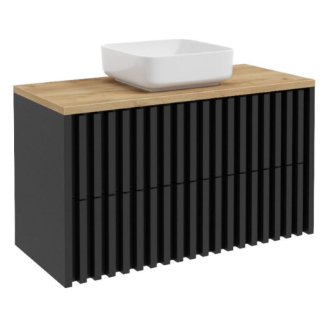Koupelnová skříňka s dubovou deskou SAT Delano 100x56x46 cm černá mat DELANO100ZCDE
