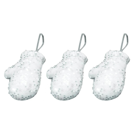 LAALU Vánoční ozdoby - rukavičky, bílé s glitry, 10 cm, 3 ks