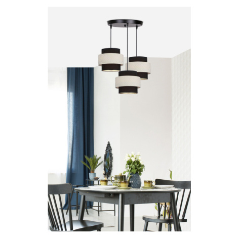 Závěsná lampa Benta černá, destička, 3x40W, stínidlo E27, černá+krémová CANDELLUX