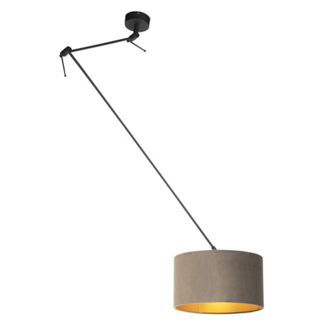 Závěsná lampa s velurovým odstínem taupe se zlatem 35 cm - Blitz I černá QAZQA