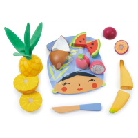 Dřevěné prkýnko s tropickým ovocem Tropical Fruit Chopping Board Tender Leaf Toys s nožem na krá
