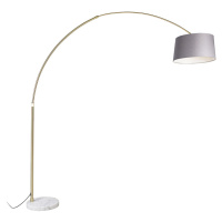 Oblouková lampa mosaz s mramorovým látkovým stínidlem šedá 45 cm - XXL