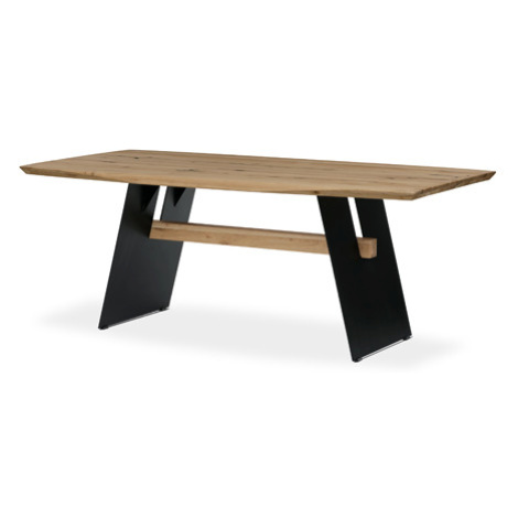 Stůl jídelní, 200x100 cm,masiv dub, zkosená hrana, kovová noha, černý lak Autronic