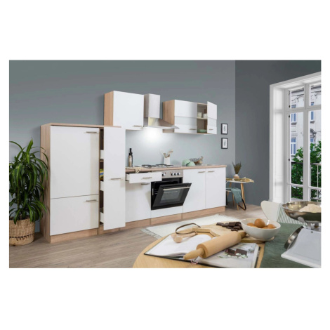 Respekta Kuchyně Merle bílá/dub 300 cm - bez el. přístrojů