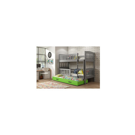 Dětská patrová postel KUBUS s výsuvnou postelí 90x200 cm - grafit Zelená BMS