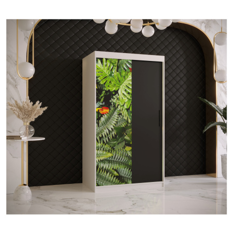Šatní skříň Abi Paproc Barva korpusu: Bílá, Rozměry: 100 cm, Dveře: Paproc - kapradina + černá