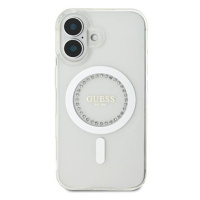 Guess IML Rhinestones Ring MagSafe Zadní Kryt pro iPhone 16 White