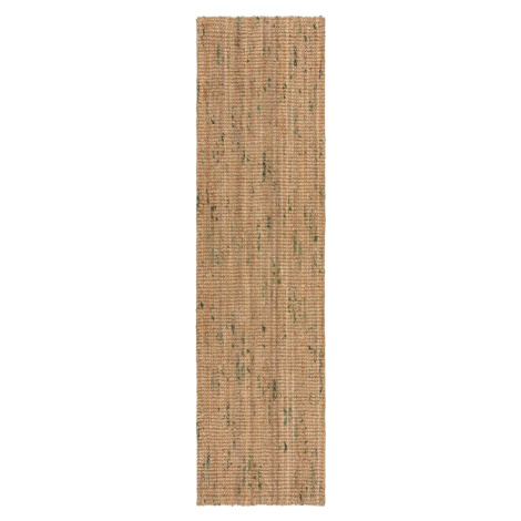 Oboustranný ručně tkaný jutový běhoun v zeleno-přírodní barvě 60x300 cm Jute Boucle Green – Flai Flair Rugs