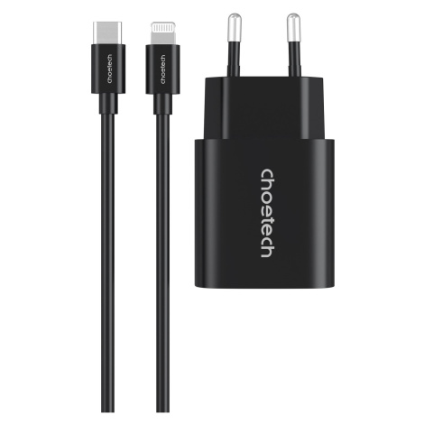 ChoeTech PD20W Type-C Wall Charger + MFi USB-C to Lightning Cable, black