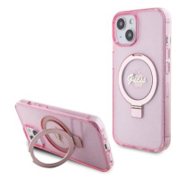 Guess IML Ring Stand Glitter MagSafe Zadní Kryt pro iPhone 15 Pro Max Pink
