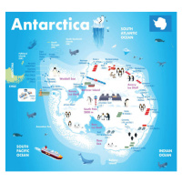 Ilustrace Cartoon Map of Antarctica, drmakkoy, 40 × 40 cm