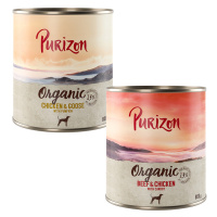 Purizon Organic výhodné balení 12 x 800 g - míchané balení: 12 x kuřecí s husou, 12 x hovězí s k