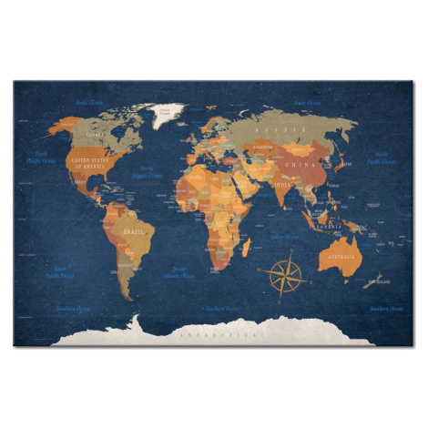 Nástěnka s mapou světa Bimago Ink Oceans, 90 x 60 cm Artgeist