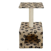 Shumee Škrabací kočičí skrýš s patrem 30 × 30 × 55 cm béžová s tlapkami