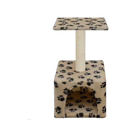 Shumee Škrabací kočičí skrýš s patrem 30 × 30 × 55 cm béžová s tlapkami