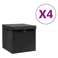 Shumee Úložné boxy s víky 28 × 28 × 28 cm, 4 ks, černé