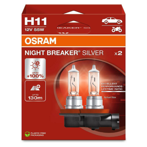 OSRAM H11 12V 55W PGJ19-2 NIGHT BREAKER SILVER +100% 2ks 64211NBS-2HB