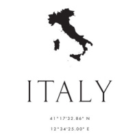 Mapa Italy map and coordinates, Blursbyai, 26.7 × 40 cm