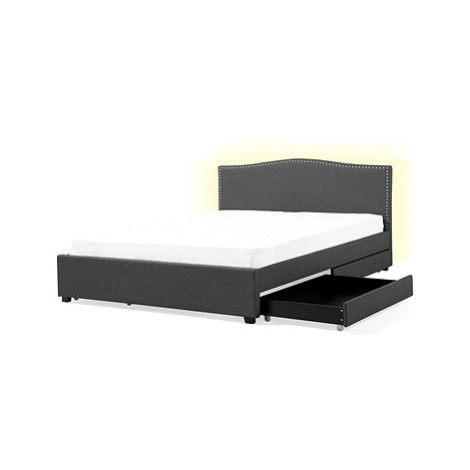 BELIANI postel s úložným prostorem a bílým LED osvětlením MONTPELLIER 180 × 200 cm, šedá
