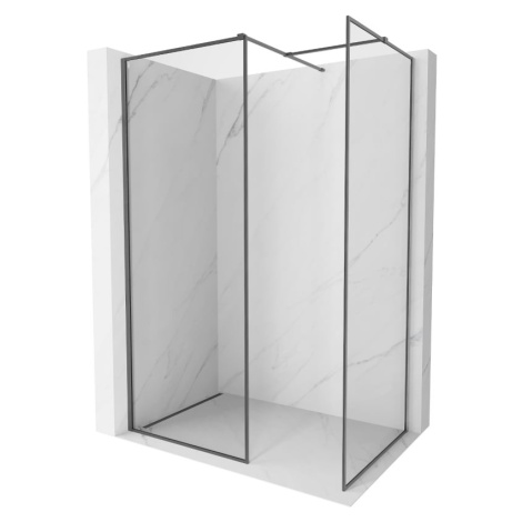 MEXEN/S Kioto-F Sprchová zástěna WALK-IN s rámem 145 x 120, transparent 8 mm, grafit kartáčovaná