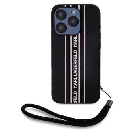 Karl Lagerfeld PU Saffiano Athleisure Stripe and Strap zadní kryt iPhone 15 Pro růžový