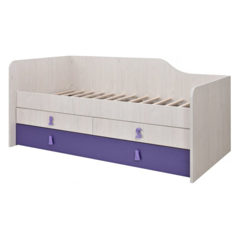 Dětská postel Numero 90 2F levá - dub bílý/fialová MATIS
