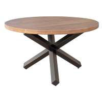 Estila Industriální kulatý jídelní stůl Delia z hnědého akáciového dřeva s černýma kovovými noha