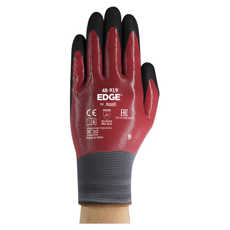 Ansell Pracovní rukavice EDGE® 48-919, červená/černá, bal.j. 12 párů, velikost 7