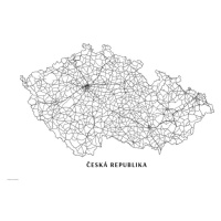 Mapa Česká republika black & white, 40x26.7 cm