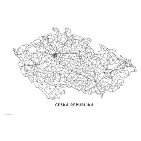 Mapa Česká republika black & white, 40 × 26.7 cm