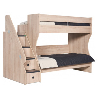 Patrová postel s úložnými zásuvkami colin - dub kestína/šedá