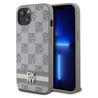 DKNY PU Leather Checkered Pattern and Stripe kryt iPhone 13 béžový