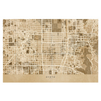 Mapa Map of Kyoto, Japan, in sepia vintage style, Blursbyai, 40 × 26.7 cm