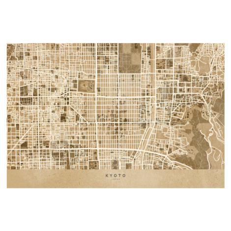 Mapa Map of Kyoto, Japan, in sepia vintage style, Blursbyai, (40 x 26.7 cm)
