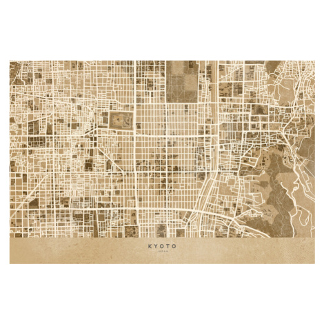 Mapa Map of Kyoto, Japan, in sepia vintage style, Blursbyai, 40 × 26.7 cm