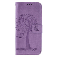 TopQ Pouzdro Samsung A15 knížkové Světle fialový strom sovičky 130614