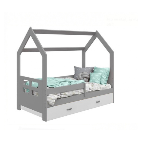 Dětská postel DOMEČEK D3 šedý 80 x 160 cm Matrace: Bez matrace, Rošt: S lamelovým roštem, Úložný