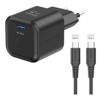 Swissten síťový adaptér GaN 1x USB-C 35W Power Delivery + datový kabel USB-C/USB-C 1.2m černý