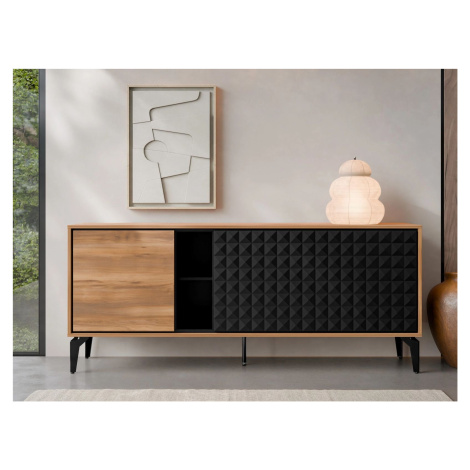 Designová komoda s dvířky KALWI - barokní dub jantarový / černá
